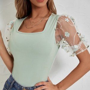 Shein Embroidery mesh body suit Size S